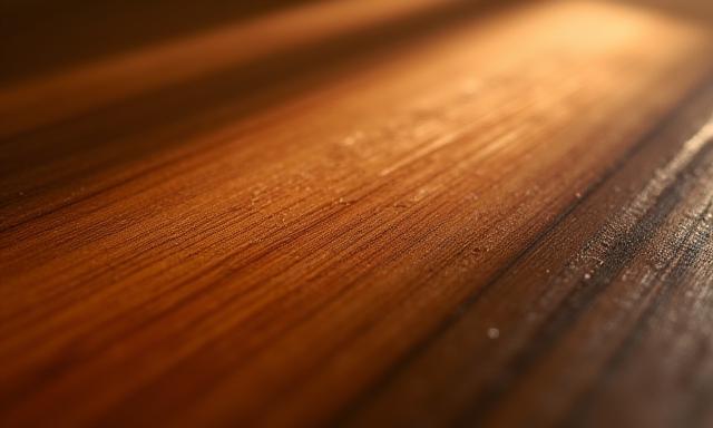 A close-up of a meticulously finished wooden surface reflecting light, symbolizing craftsmanship and quality.