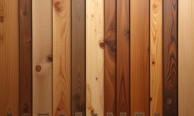 A selection of different wood types, polished and labeled, ready for client selection.